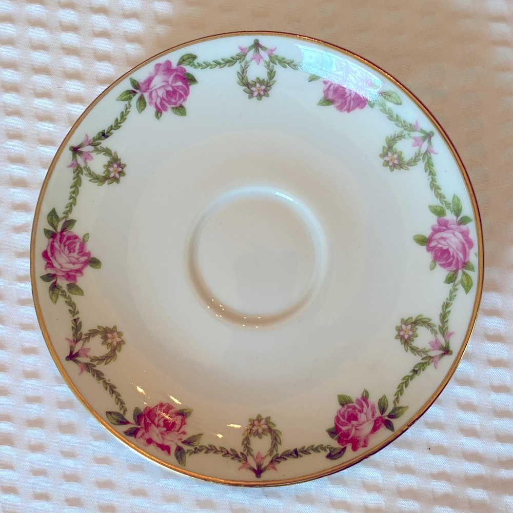 Limoges Pink and Gold Rose Floral Saucer or Wall Decor